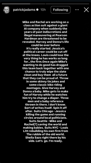 Patrick J. Adams' Instagram update about 'Suits' revival idea