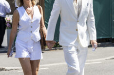 Sam Taylor-Johnson and Aaron Taylor-Johnson during day nine of the 2026 Wimbledon Tennis Championships at All England Lawn Tennis and Croquet Club on July 07, 2026