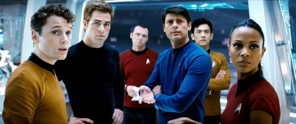 Anton Yelchin, Chris Pine, Simon Pegg, Karl Urban, John Cho, and Zoe Saldana in 'Star Trek'