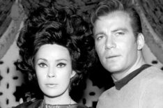 Antoinette Bower as Sylvia and William Shatner as Captain James Kirk in the 'Star Trek' episode 'Catspaw'