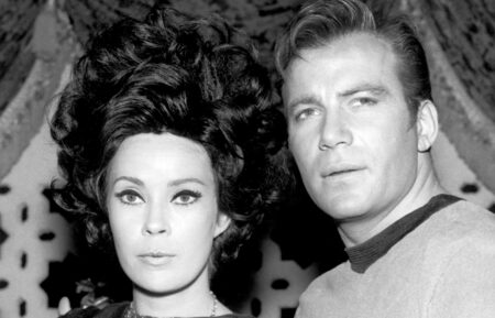 Antoinette Bower as Sylvia and William Shatner as Captain James Kirk in the 'Star Trek' episode 'Catspaw'