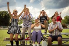 Juno Temple, Becky Ann Baker, Hannah Waddingham, Jason Sudeikis, Jeremy Swift, and Andrea Anders in 'Ted Lasso' Season 4