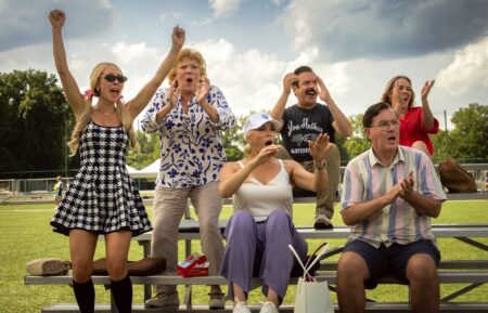 Juno Temple, Becky Ann Baker, Hannah Waddingham, Jason Sudeikis, Jeremy Swift, and Andrea Anders in 'Ted Lasso' Season 4