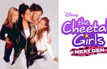 (left) Sabrina Bryan, Keily Williams, Raven-Symone, and Adrienne Bailon in "The Cheetah Girls," (right) "The Cheetah Girls: Next Gen" logo