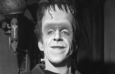 American actor and children's book author Fred Gwynne (as Herman Munster) poses in costume on the set of the CBS television situation comedy 'The Munsters,' 1965.