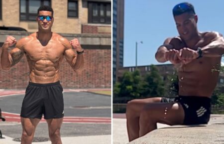 "The Price Is Right" model Devin Goda taking a run in New York City and ringing out his sock full of sweat