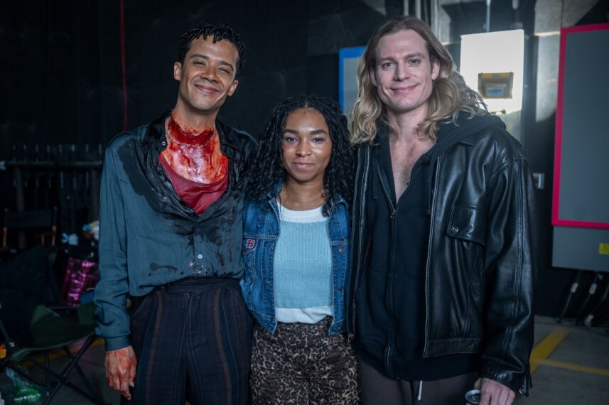 Jacob Anderson, Delainey Hayles, and Sam Reid behind the scenes of 'The Vampire Lestat' finale