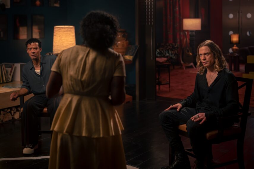 Delainey Hayles as Claudia, Sam Reid as Lestat, and Jacob Anderson as Louis in 'The Vampire Lestat' Episode 6