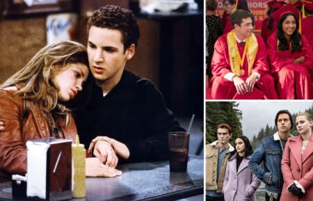 Danielle Fishel and Ben Savage on 'Boy Meets World,' Maitreyi Ramakrishnan and Jaren Lewison in 'Never Have I Ever,' KJ Apa, Camila Mendes, Cole Sprouse, and Lili Reinhart in 'Riverdale'