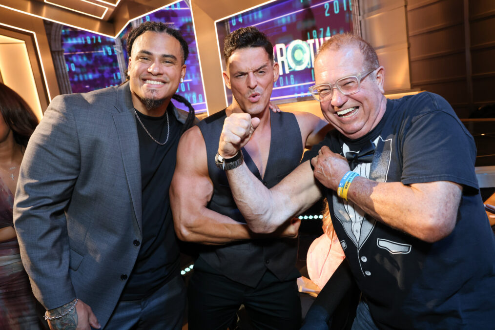 Keanu Soto, Jessie Godderz and George Boswell at the Big Brother, 1,000th Episode Celebration on the Radford Studios Lot in Los Angeles, California - August 27, 2026. Photo: Matthew Taplinger/CBS ©2026 CBS Broadcasting, Inc. All Rights Reserved.