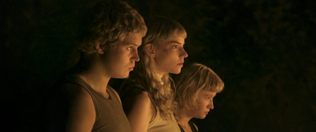 Sacrifice. (L-R) Yung Lean as Arthur, Anya Taylor-Joy as Joan and Jade Croot as Louise in Sacrifice. Cr. Courtesy of Netflix © 2026
