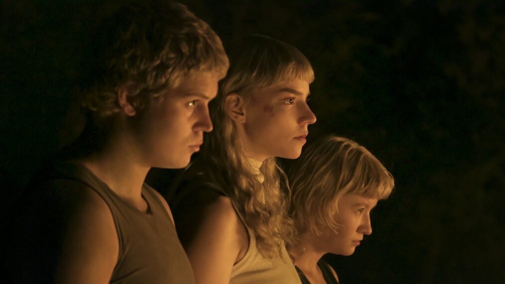 Sacrifice. (L-R) Yung Lean as Arthur, Anya Taylor-Joy as Joan and Jade Croot as Louise in Sacrifice. Cr. Courtesy of Netflix © 2026