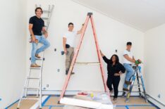 Mentor Carter Oosterhouse and Contestants Matthew Lawrence, Keshia Knight Pulliam, and Joey Lawrence in the primary bedroom, as seen on Totally 90’s House, Season 1, HGTV, 2026.