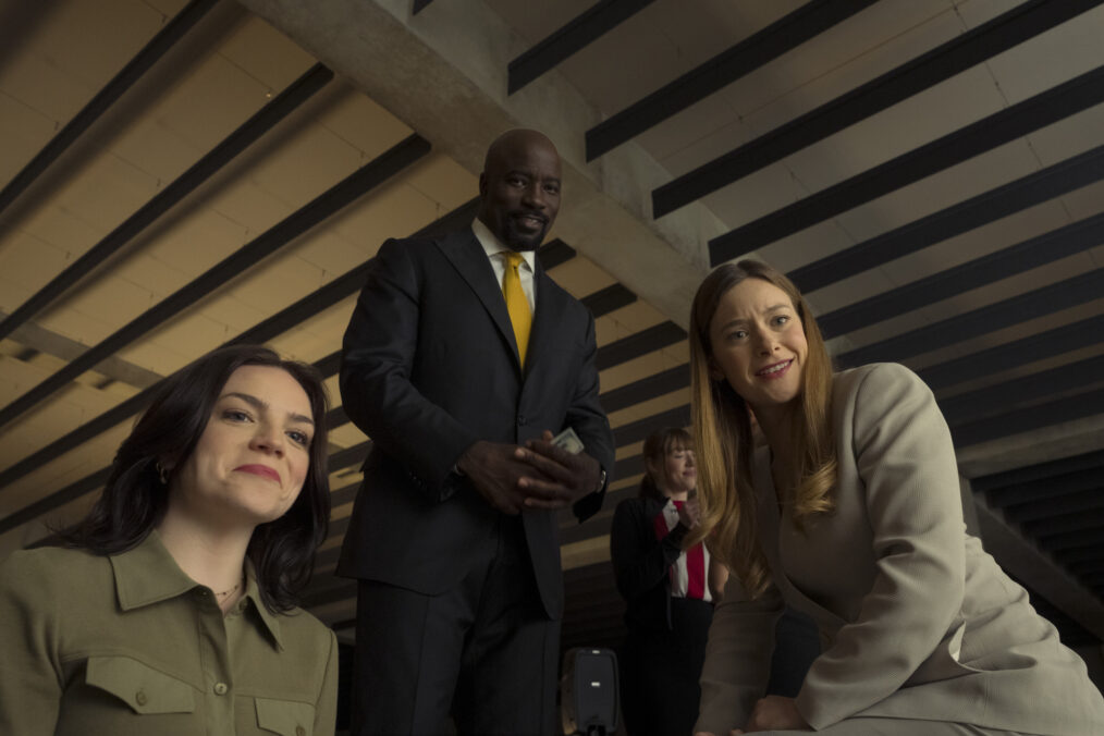 "Michael and Olivia" -- Coverage of the CBS Original Series CUPERTINO, scheduled to air on the CBS Television Network. Pictured (L-R): Ella Stiller as Christy Palladino, Mike Colter as Michael Price, and Rachel Keller as Olivia Siffre,. Photo: Elizabeth Fisher/CBS ©2026 CBS Broadcasting, Inc. All Rights Reserved.