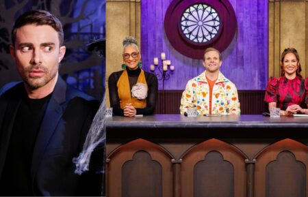 Jonathan Bennett on Food Network's 'Halloween Wars,' 2025; Carla Hall, Zac Young, and Stephanie Boswell on Food Network's 'Halloween Baking Championship,' 2025.
