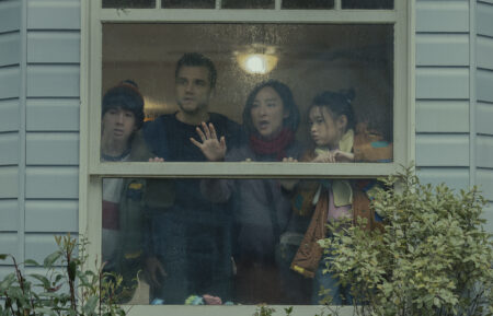The Last House. (L-R) Noah Alexander Sosnowski as Graham, Wagner Moura as Jason, Greta Lee as Ann, Riley Chung as Ruth in The Last House. Cr. Chris Baker/Netflix © 2026