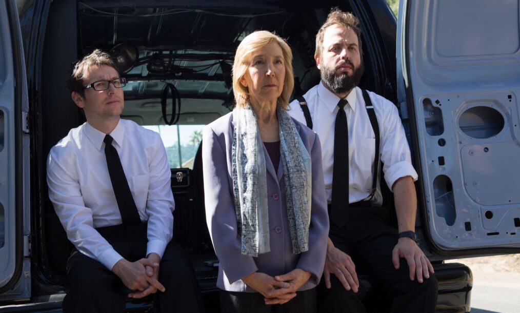 INSIDIOUS: CHAPTER 2, from left: Leigh Whannell, Lin Shaye, Angus Sampson, 2013. ph: Matt Kennedy/©FilmDistrict/courtesy Everett Collection