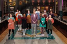 Host John Henson, Contestants Ciarra Roberts, Caleb King, Katie Shegda, Kyle Caulkins, Lisa Pak, Justin Giordano, Baindu Squire, Kyle Olsen, Marian Mulero, and Elizabeth Suwanski, portrait, as seen on Halloween Baking Championship, Season 12.