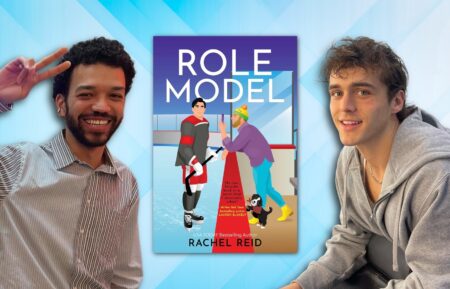 Justice Smith and Charlie Gillespie next to 'Role Model' cover