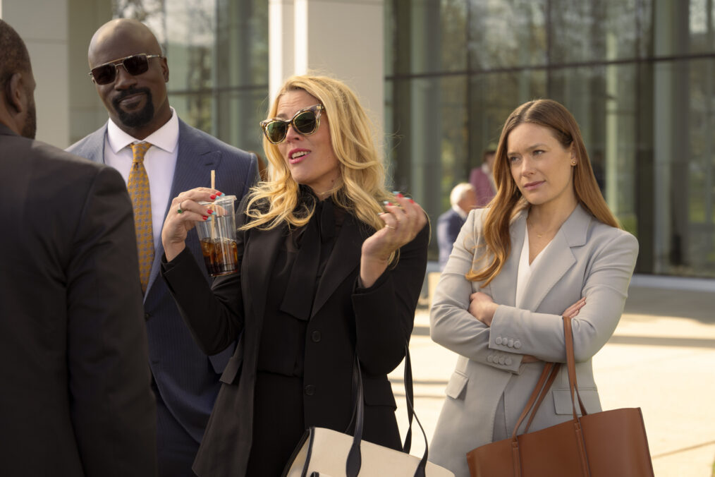 Coverage of the CBS Original Series CUPERTINO, scheduled to air on the CBS Television Network. Pictured (L-R): Mike Colter as Michael Price, Busy Philipps as Natalia Boutella, and Rachel Keller as Olivia Siffre. Photo: Elizabeth Fisher/CBS ©2026 CBS Broadcasting, Inc. All Rights Reserved.