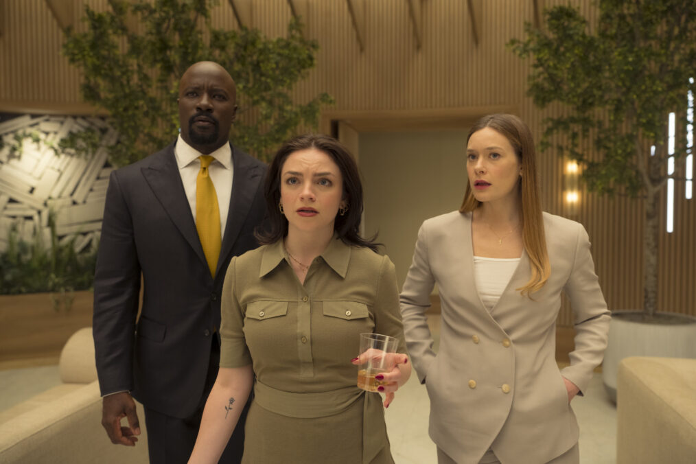 "Michael and Olivia" -- Coverage of the CBS Original Series CUPERTINO, scheduled to air on the CBS Television Network. Pictured (L-R): Mike Colter as Michael Price, Ella Stiller as Christy Palladino, and Rachel Keller as Olivia Siffre,. Photo: Elizabeth Fisher/CBS ©2026 CBS Broadcasting, Inc. All Rights Reserved.