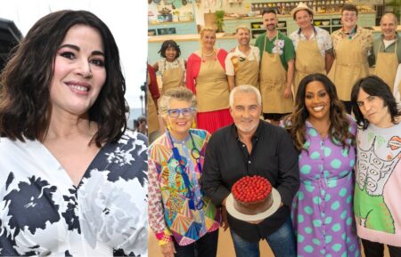 Nigella Lawson attends Australian Fashion Week 2025 on May 13, 2025 in Sydney, Australia; Prue Leith, Paul Hollywood, Alison Hammond, and Noel Fielding on Season 12 (U.S., Season 15 in U.K.) of Netflix's 'The Great British Baking Show.'