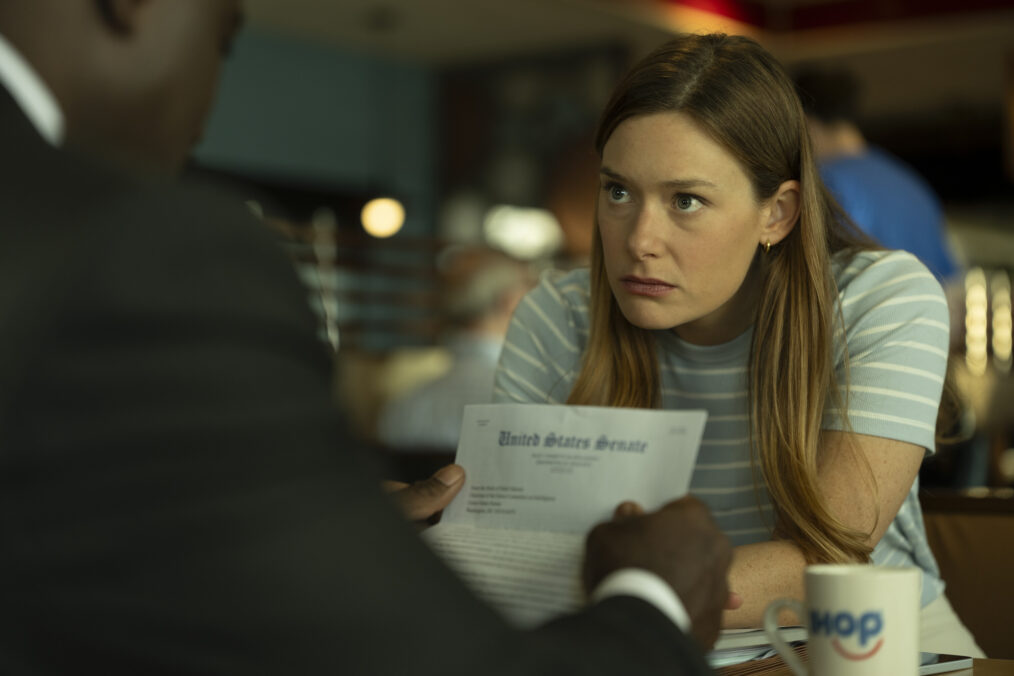 "Michael and Olivia" -- Coverage of the CBS Original Series CUPERTINO, scheduled to air on the CBS Television Network. Pictured: Rachel Keller as Olivia Siffre. Photo: Elizabeth Fisher/CBS ©2026 CBS Broadcasting, Inc. All Rights Reserved.