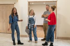 Mentor Sabrina Soto discusses design plans for the Mullica Hill house foyer with Contestants Beverly Mitchell, Brian Austin Green and Jodie Sweetin, as seen on Totally 90s House, Season 1, HGTV, 2026.