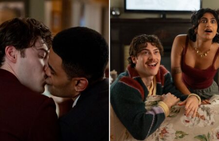 Adults' Paul Baker and Anton kissing (left); Paul Baker and Issa (right)