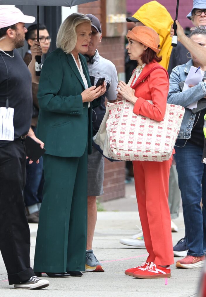 Molly Price and Carrie Preston are seen on the set of "Elsbeth" in Long Island City, Queens on July 30, 2026 in New York City.