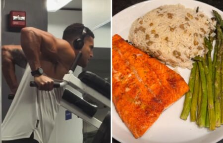 "The Price Is Right" model Devin Goda working out, (right) what he ate for dinner