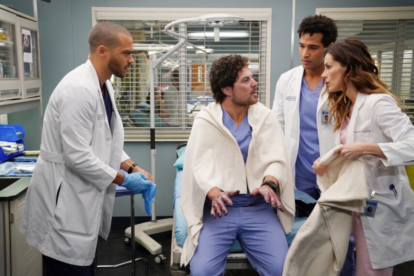 Jesse Williams, Giacomo Gianniotti, Devin Way, and Stefania Spampinato in 'Grey's Anatomy' Season 16