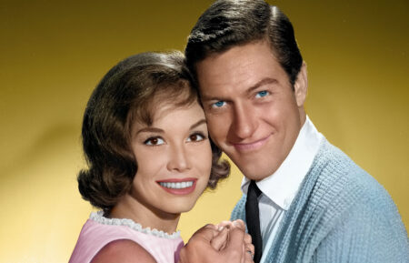 LOS ANGELES - OCTOBER 10: Mary Tyler Moore and Dick Van Dyke for The Dick Van Dyke Show. Image dated October 10, 1962. Hollywood, CA. colorized
