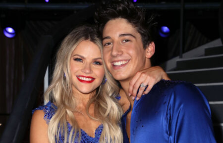 Witney Carson (L) and Milo Manheim pose at "Dancing with the Stars" Season 27 Finale at CBS Television City on November 19, 2018 in Los Angeles, California