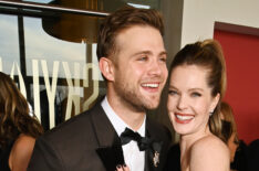 Leo Woodall and Meghann Fahy attend the EE BAFTA Film Awards 2025 Champagne Reception at The Royal Festival Hall on February 16, 2025 in London, England