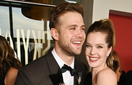 Leo Woodall and Meghann Fahy attend the EE BAFTA Film Awards 2025 Champagne Reception at The Royal Festival Hall on February 16, 2025 in London, England
