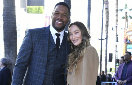 Michael Strahan and Kayla Quick attend The Hollywood Walk of Fame star ceremony honoring Michael Strahan on January 23, 2023 in Los Angeles, California