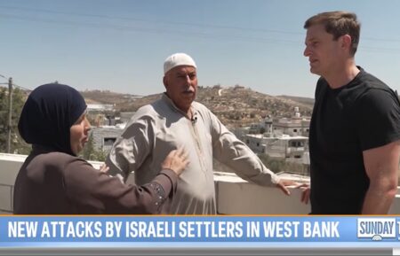 NBC News correspondent Matt Bradley interviews Aida Ahmed Abdullah in the West Bank, August 2026