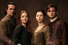 Jamie Roy, Harriet Slater, Hermione Corfield, and Jeremy Irvine in 'Outlander: Blood of My Blood' Season 2