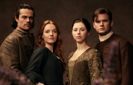 Jamie Roy, Harriet Slater, Hermione Corfield, and Jeremy Irvine in 'Outlander: Blood of My Blood' Season 2
