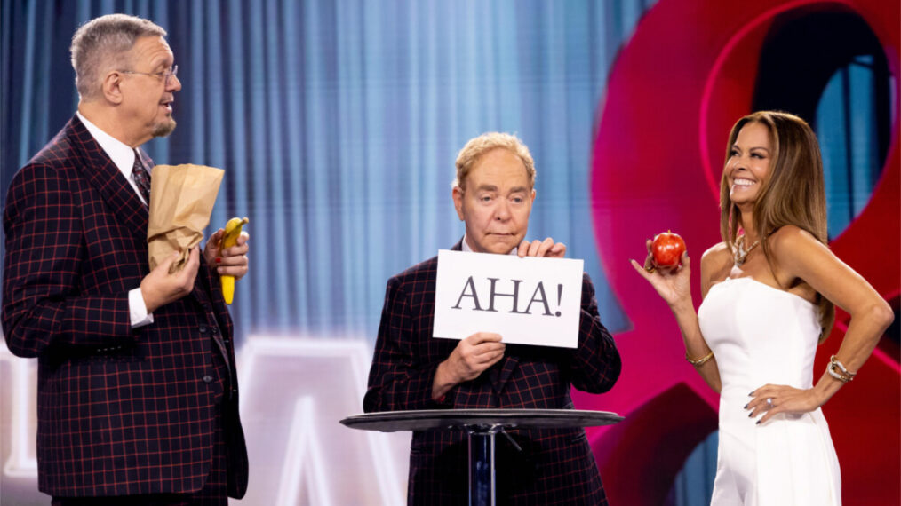 Penn Jillette, Teller, and Brooke Burke in 'Penn & Teller: Fool Us'
