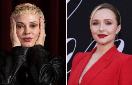 Rose McGowan attends the book talk for ‘The Marilyn Monroe Century’ and screening of ‘Niagara’ at BFI Southbank on June 06, 2026, in London, England; Hayden Panettiere attends the Los Angeles Premiere of ‘Blonde’ at TCL Chinese Theatre on September 13, 2022, in Hollywood, California