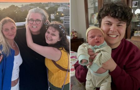 Rosie O'Donnell with kids Vivian and Clay (left), Rosie O'Donnell's son Blake with his baby (right)
