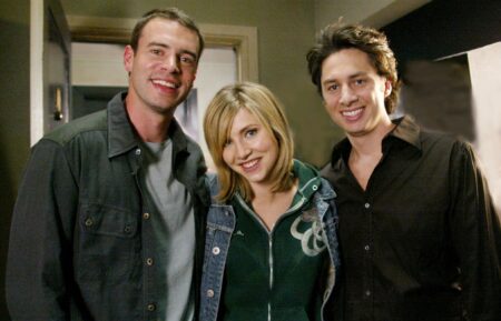 Scott Foley as Sean Kelly, Sarah Chalke as Dr. Elliot Reid, and Zach Braff as Dr. John 'J.D.' Dorian in 'Scrubs' Season 3