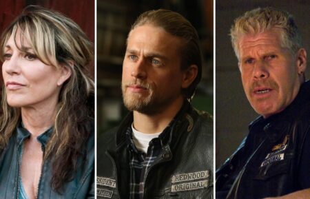 Katey Sagal, Charlie Hunnam, and Ron Perlman in 'Sons of Anarchy'