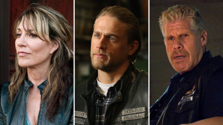 Katey Sagal, Charlie Hunnam, and Ron Perlman in 'Sons of Anarchy'