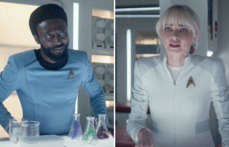 Babs Olusanmokun as Dr. M’Benga and Jess Bush as Christine Chapel — 'Star Trek: Strange New Worlds' Season 4 Episode 6 "Off-Hour"