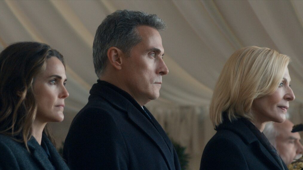 Keri Russell as Kate Wyler, Rufus Sewell as Hal Wyler, Allison Janney as Grace Penn in 'The Diplomat' Season 4 Episode 1