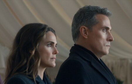 Keri Russell as Kate Wyler, Rufus Sewell as Hal Wyler, Allison Janney as Grace Penn in 'The Diplomat' Season 4 Episode 1