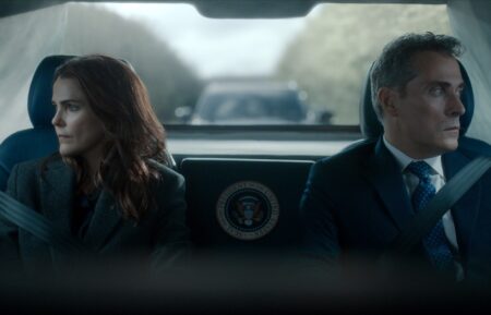 Keri Russell as Kate Wyler, Rufus Sewell as Hal Wyler in 'The Diplomat' Season 4 Episode 1